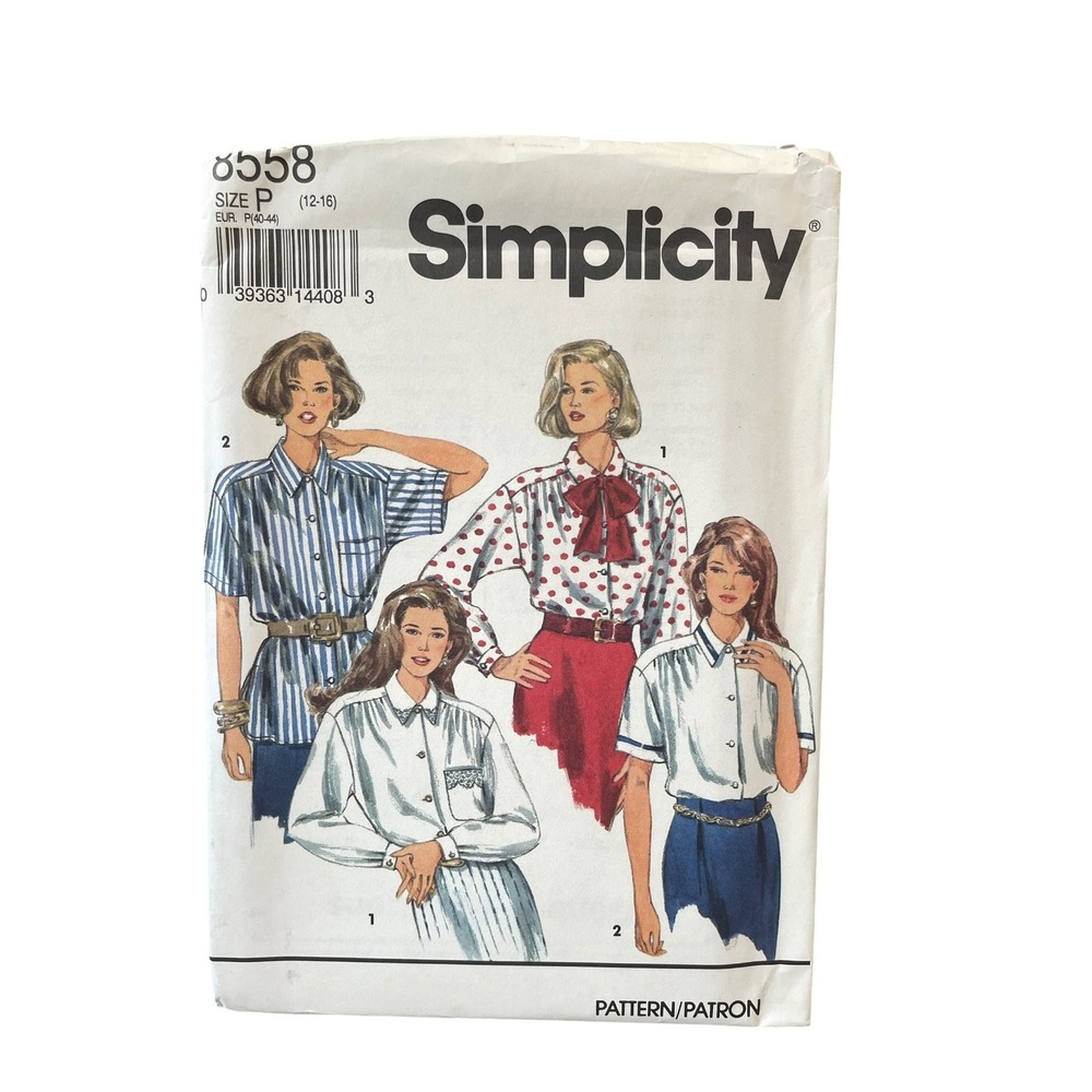 Simplicity 8558 Misses Shirt Blouse Tie Sizes 12 14 16 1980s Vintage